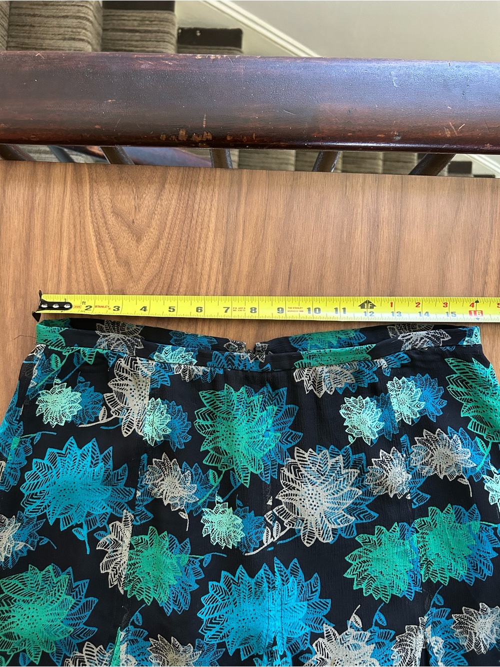 Vintage Alfani Black Midi Skirt with Teal & Aqua Floral Print - Picture 7 of 8
